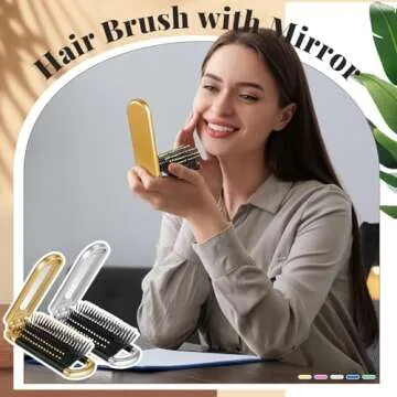 Uiifan 50 Pcs Travel Brush Compact Portable Folding Hair Brush with Mirror Bulk Pocket Size Mini Hair Brush for Men Women Hair Styling Purse Car Locker Toiletry Bag(Gold, Silver)
