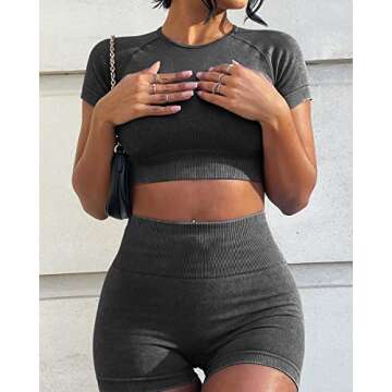 OLCHEE Women's Seamless Acid Wash Yoga Set - Black Small