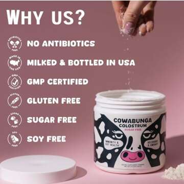 SonoHealth Cowabunga Colostrum - Premium, Pure & Unaltered Colostrum Powder Supplement - for Immune Support, Gut Health, Muscle Recovery & Wellness - Kosher & Halal Certified Calostro