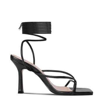 ISNOM Lace Up Heels Sandals for Women - Stylish Stiletto Heeled Sandals in Black
