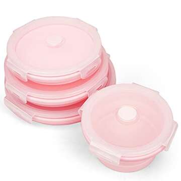 CARTINTS Silicone Collapsible Food Storage Containers-Prep/Storage Bowls with Lids – Set of 4 Roun...