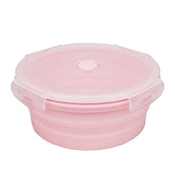 CARTINTS Silicone Collapsible Food Storage Containers-Prep/Storage Bowls with Lids – Set of 4 Round Silicone Lunch Containers – Microwave and Freezer Food Containers(pink)