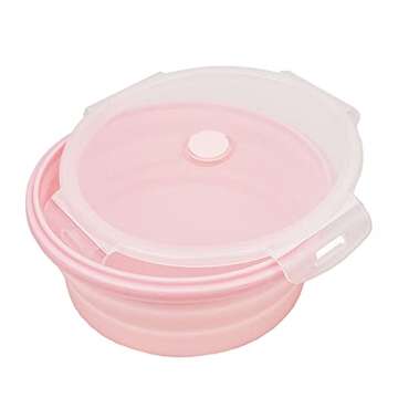 CARTINTS Silicone Collapsible Food Storage Containers-Prep/Storage Bowls with Lids – Set of 4 Round Silicone Lunch Containers – Microwave and Freezer Food Containers(pink)