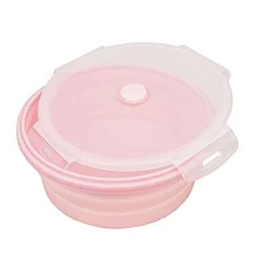 CARTINTS Silicone Collapsible Food Storage Containers-Prep/Storage Bowls with Lids – Set of 4 Round Silicone Lunch Containers – Microwave and Freezer Food Containers(pink)