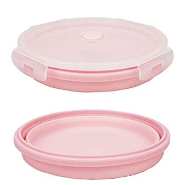 CARTINTS Silicone Collapsible Food Storage Containers-Prep/Storage Bowls with Lids – Set of 4 Round Silicone Lunch Containers – Microwave and Freezer Food Containers(pink)