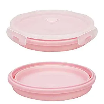 CARTINTS Silicone Collapsible Food Storage Containers-Prep/Storage Bowls with Lids – Set of 4 Round Silicone Lunch Containers – Microwave and Freezer Food Containers(pink)