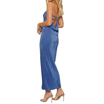 Strapless Lace Up Backless Maxi Dress for Women