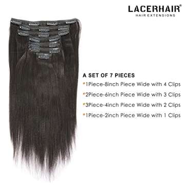 Lacer Light Yaki Clip in Hair Extensions - 22 Inch Natural Black Remy Hair