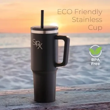 SIPX™ Insulated Tumbler With Lid And Straw, 30oz. Tumbler With Handle Keeps Cold 12 Hours, Water Bottle Thermos With Lid, BPA-Free Reusable Insulated Coffee Tumblers, Travel Mug Great For Beach Party