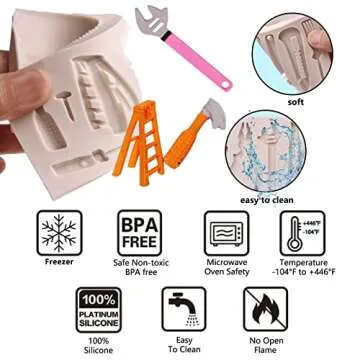 Hand Tool Molds for Chocolate, Silicone Construction Wrench Fondant Mould, 3 Packs Hammer Screwdriver Candy for Car Cake Decoration, Cupcake Topper for Father's Day Birthday Christmas Party