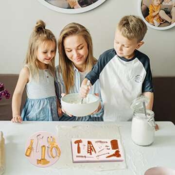 Hand Tool Molds for Chocolate, Silicone Construction Wrench Fondant Mould, 3 Packs Hammer Screwdriver Candy for Car Cake Decoration, Cupcake Topper for Father's Day Birthday Christmas Party