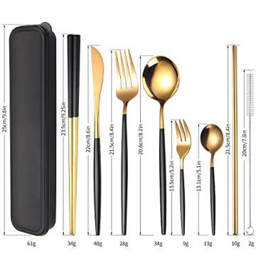 AARAINBOW 8 Pieces Stainless Steel Flatware Set Portable Reusable Cutlery Set Travel Utensils Set In...