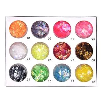 Minejin 12 Color Nail Art Glitter Foil Slices for Crafting