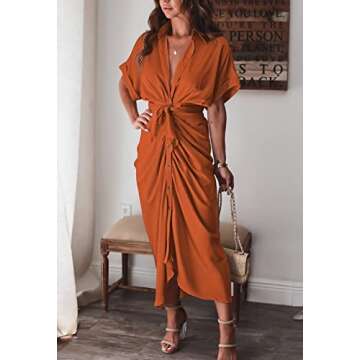 Elegant Orange Satin Shirt Dress for Weddings and Office