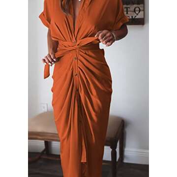 Elegant Orange Satin Shirt Dress for Weddings and Office