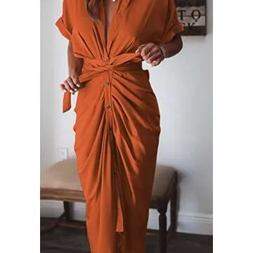 Elegant Orange Satin Shirt Dress for Weddings and Office