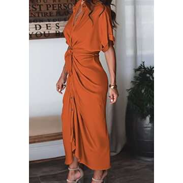 Elegant Orange Satin Shirt Dress for Weddings and Office