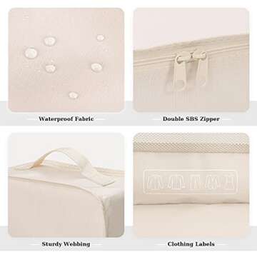 Travel Organizer,Mossio 6 Piece Various Size Durable Packing Cubes Pouch Beige