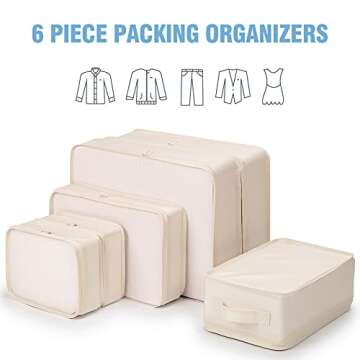 Travel Organizer,Mossio 6 Piece Various Size Durable Packing Cubes Pouch Beige
