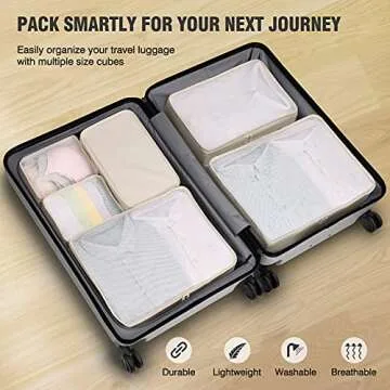 Travel Organizer,Mossio 6 Piece Various Size Durable Packing Cubes Pouch Beige