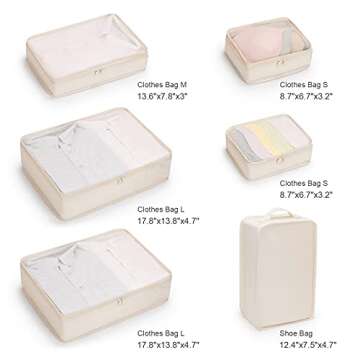 Travel Organizer,Mossio 6 Piece Various Size Durable Packing Cubes Pouch Beige