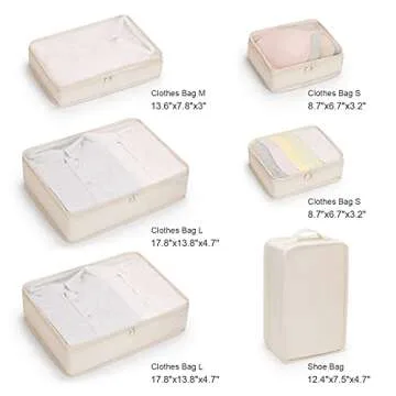 Travel Organizer,Mossio 6 Piece Various Size Durable Packing Cubes Pouch Beige