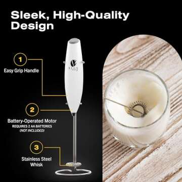 Bean Envy Milk Frother Handheld for Coffee - Electric Hand Blender, Mini Drink Mixer Whisk & Coffee Foamer Wand with Stand for Lattes, Cappuccino, Matcha and Hot Chocolate - Kitchen Gifts - White
