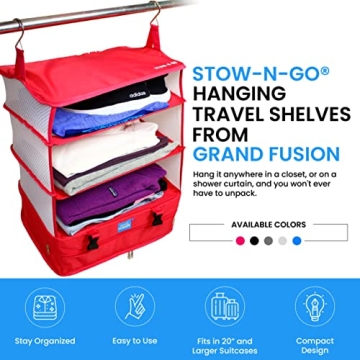 Grand Fusion Stow-N-Go Portable Hanging Travel Shelves Pink XL