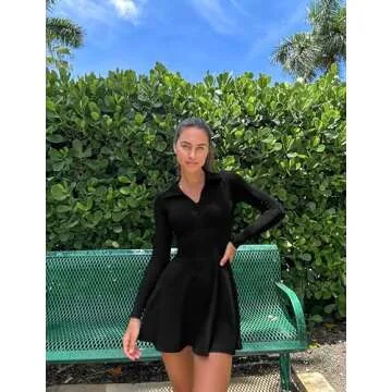 OQQ Womens Dress Casual Long Sleeve Elastic Simple A-Line Zipper Mini Dress Black