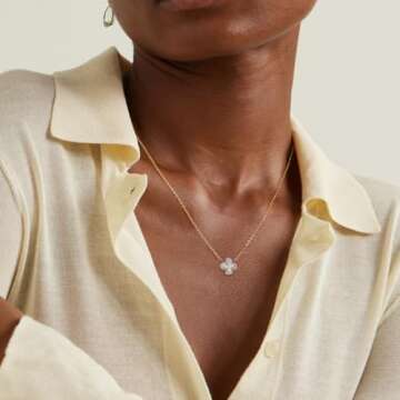 TONTMY STUDIOS Gold Clover Necklace for Women 14K Gold Plated CZ Solitaire Pendant Necklace Dainty G...