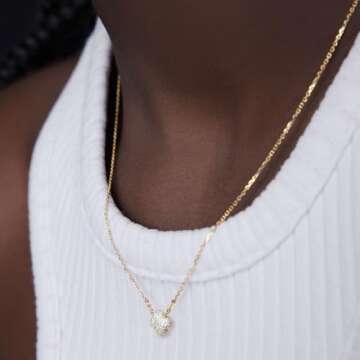 TONTMY STUDIOS Gold Clover Necklace for Women 14K Gold Plated CZ Solitaire Pendant Necklace Dainty Gold Flower Necklace Elegant Cubic Zirconia Choker Necklaces for Women Gold Jewelry