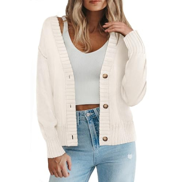 Zeagoo Women's Cropped Cardigan 2024 Fall Button Sweaters V Neck Long Sleeve Cardigans Knit Outwear ...