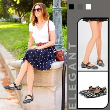 Uacllcau Womens Mary Jane Flat Shoes for Women Buckle Ankle Strap Studded Wedding Pumps Square Toe C...