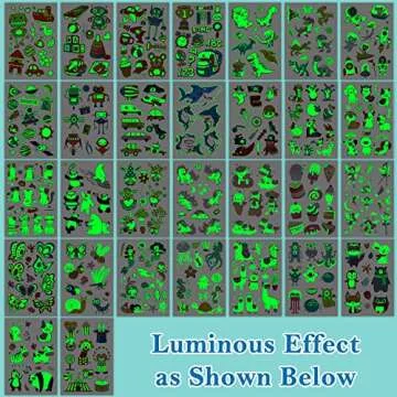 Partywind 380 Styles (30 Sheets) Luminous Tattoos for Kids, Mixed Styles Temporary Tattoos Stickers with Mermaid/Dinosaur/Space/Pirate for Boys and Girls, Glow Party Supplies