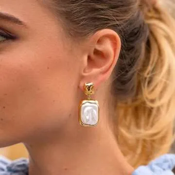 Elegant HESSAWELL Baroque Pearl Dangle Earrings for Women