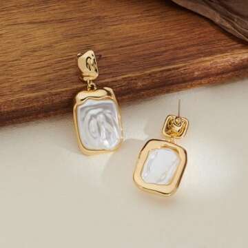 HESSAWELL Gold Baroque Pearl Dangle Earrings Statement Earrings for Women Fashion Jewelry