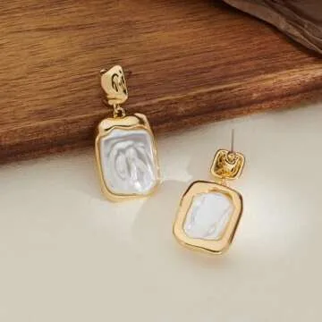Elegant HESSAWELL Baroque Pearl Dangle Earrings for Women