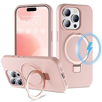 imluckies Liquid Silicone for iPhone 15 Pro Max Case with Magnetic Invisible Stand [Compatible with ...