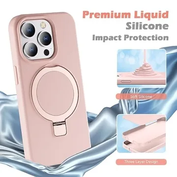 imluckies iPhone 15 Pro Max Silicone Case with Magnetic Stand