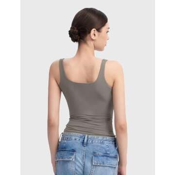 PUMIEY Tank Top for Women Square Neck Sleeveless Double Lined Summer Tops, Elephant Grey X-Small