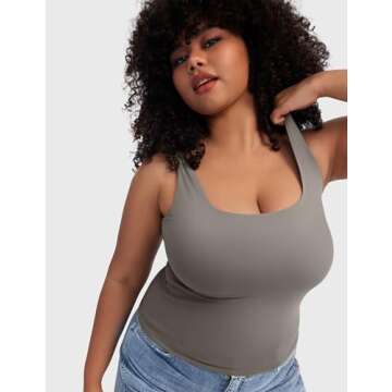 PUMIEY Tank Top for Women Square Neck Sleeveless Double Lined Summer Tops, Elephant Grey X-Small