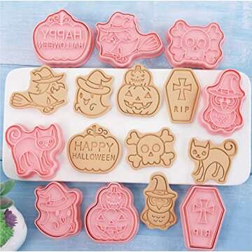8 Pieces Cute Halloween Cookie Cutters Plastic Cookie Stamps Witch Cookie Mould Press Happy Hallowee...