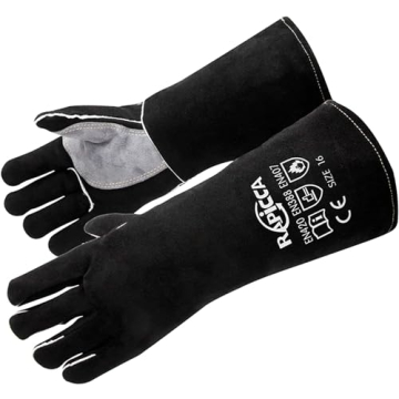 RAPICCA Fireplace Gloves - Fire Resistant Leather for BBQ, Welding, and More - 14IN