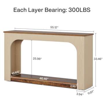 Tribesigns 55-Inch Console Table with LED Lights, Farmhouse 2-Tier Narrow Sofa Table with Storage, W...