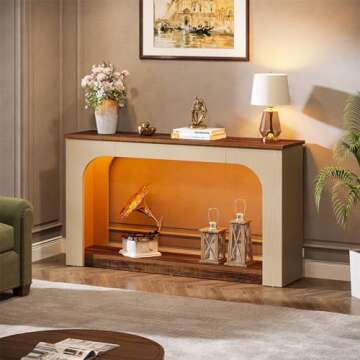 Tribesigns 55-Inch Console Table with LED Lights, Farmhouse 2-Tier Narrow Sofa Table with Storage, Wood Foyer Entryway Behind Couch Table for Living Room, Hallway, Entrance, Rustic Brown & Light Oak