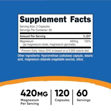 Nutricost Magnesium+ Extra Strength 420mg, 120 Capsules - 60 Servings. Magnesium Oxide and Glycinate - Non-GMO, Gluten Free, Vegan Friendly
