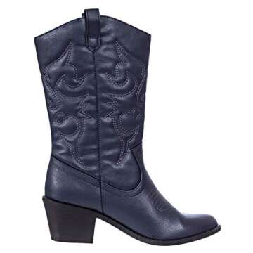 Charles Albert Womens Boot Embroidered Modern Western Cowboy Style in Navy