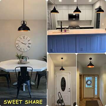 DLLT Black Pendant Light, Vintage Ceiling Hanging Light Fixture Farmhouse Decor, Adjustable Metal Ha...