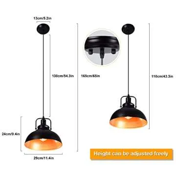 DLLT Black Pendant Light, Vintage Ceiling Hanging Light Fixture Farmhouse Decor, Adjustable Metal Hang Lamp, Industrial Dining Lights Fixture for Kitchen Bar Restaurant Entryway Warehouse, E26
