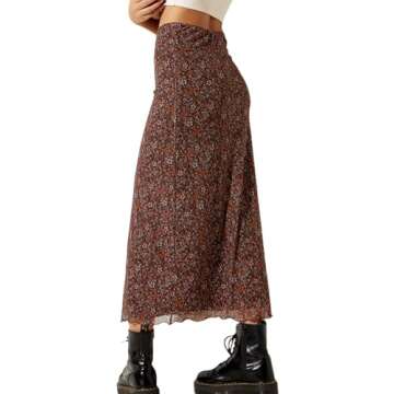 Avanova Women's Ditsy Floral High Waisted Skirts Lettuce Trim Summer Boho A Line Midi Skirt A Brown ...